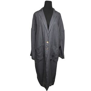 Vikolino Grey Linen Duster Coat SZ L/XL Long Blazer Lagenlook Minimalist Boho